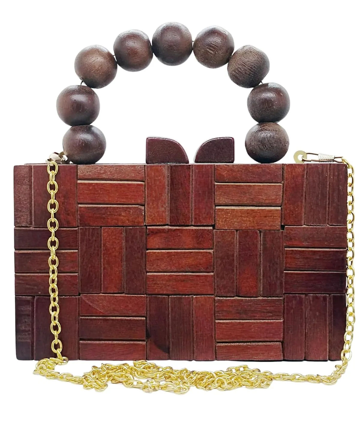 Aarna Brown Wooden Slim Rectangular Clutch Bag
